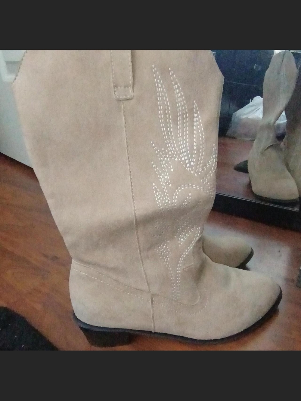 Taupe Suede Western-Inspired Calf Boot